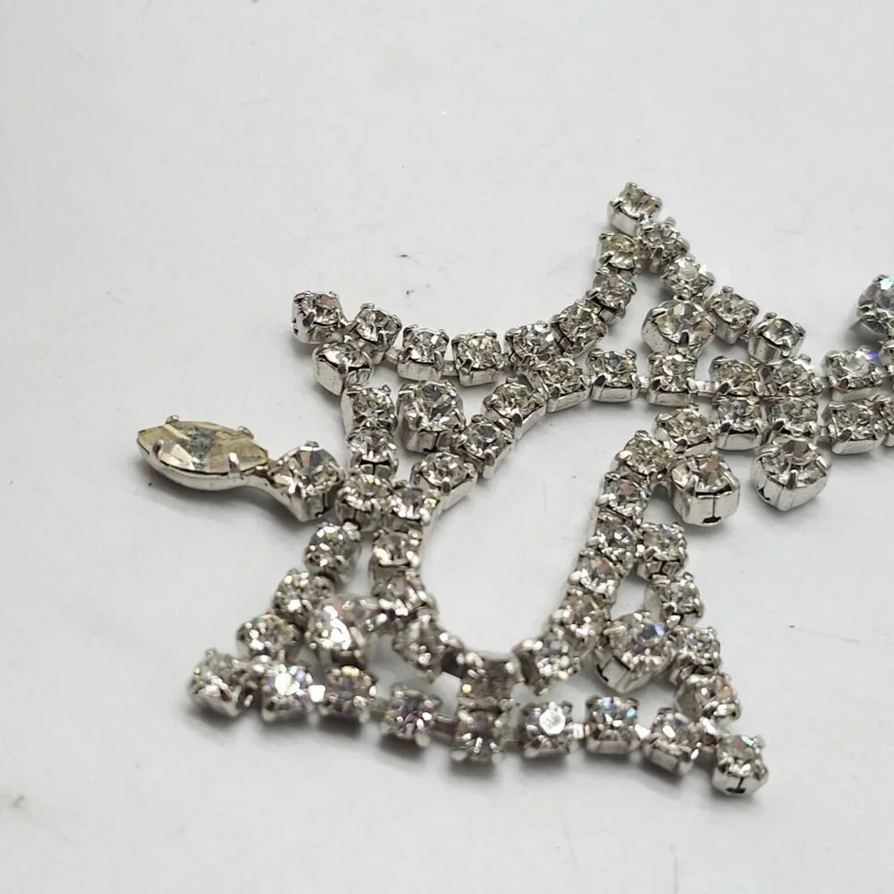 Silver Rhinestone Choker Necklace With Elegant Dangling Teardrop Pendant 15 in